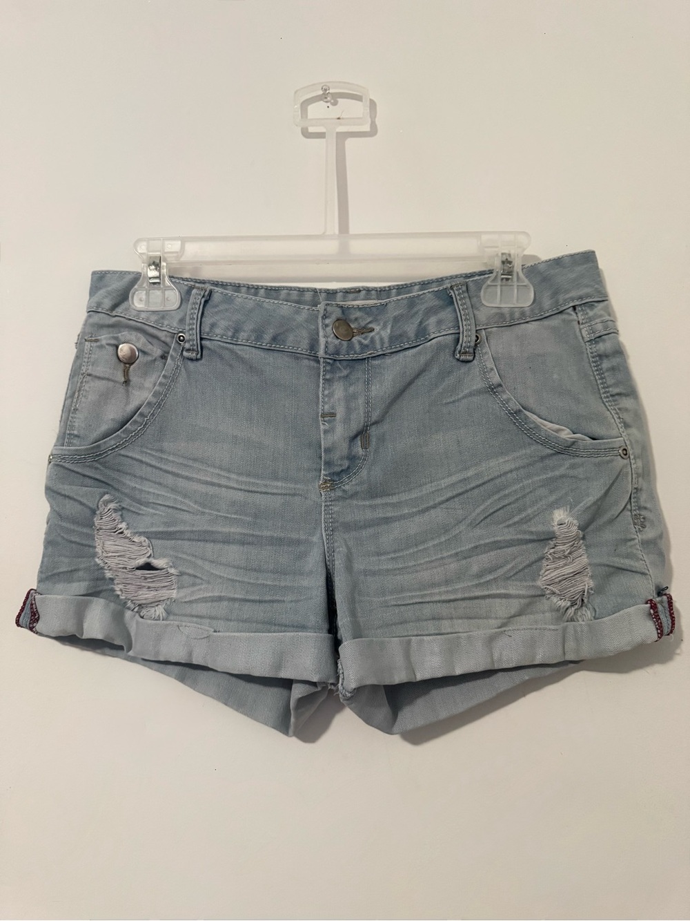 21 Denim Light-Wash Distressed Jean Shorts